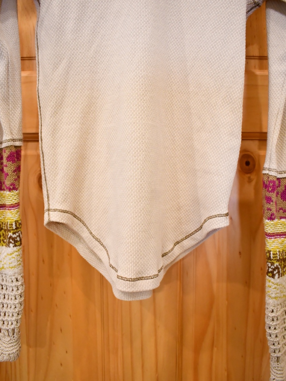 Free People In The Mix Cuff Long Sleeve Knit Top w/ Embroidered Crochet Cuffs M - Picture 6 of 12